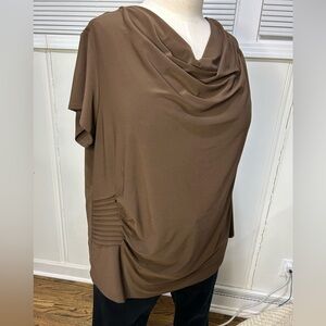 Cato Woman 26/28W Brown Drape Neck Top Asymmetrical Pleat Detail Plus Size
